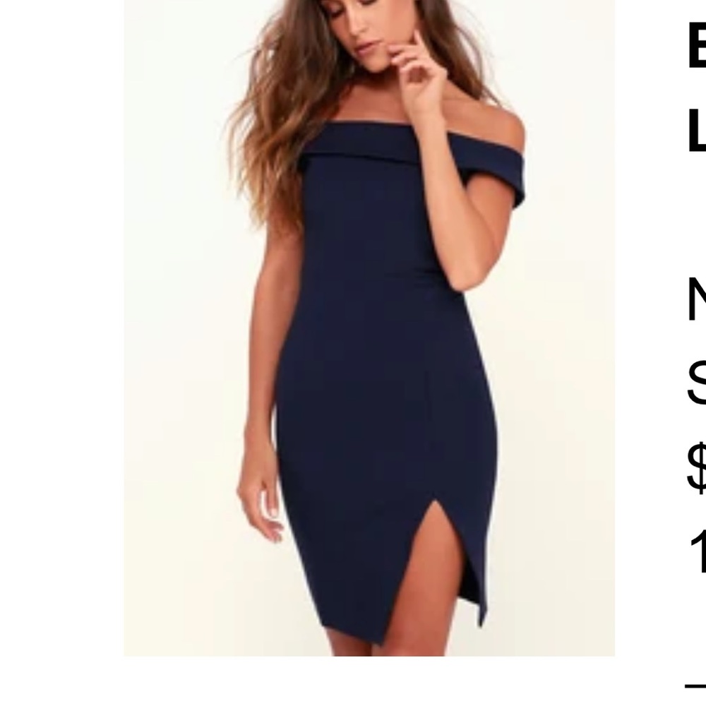 Lulu’s navy blue off-the-shoulder body on dress. Worn once!! Fits very well